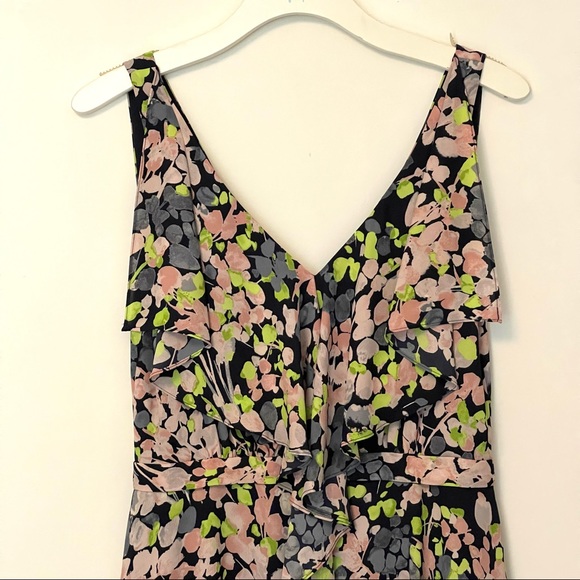 BCBG dark blue floral ruffle asymmetrical dress (size 6) - Picture 4 of 6